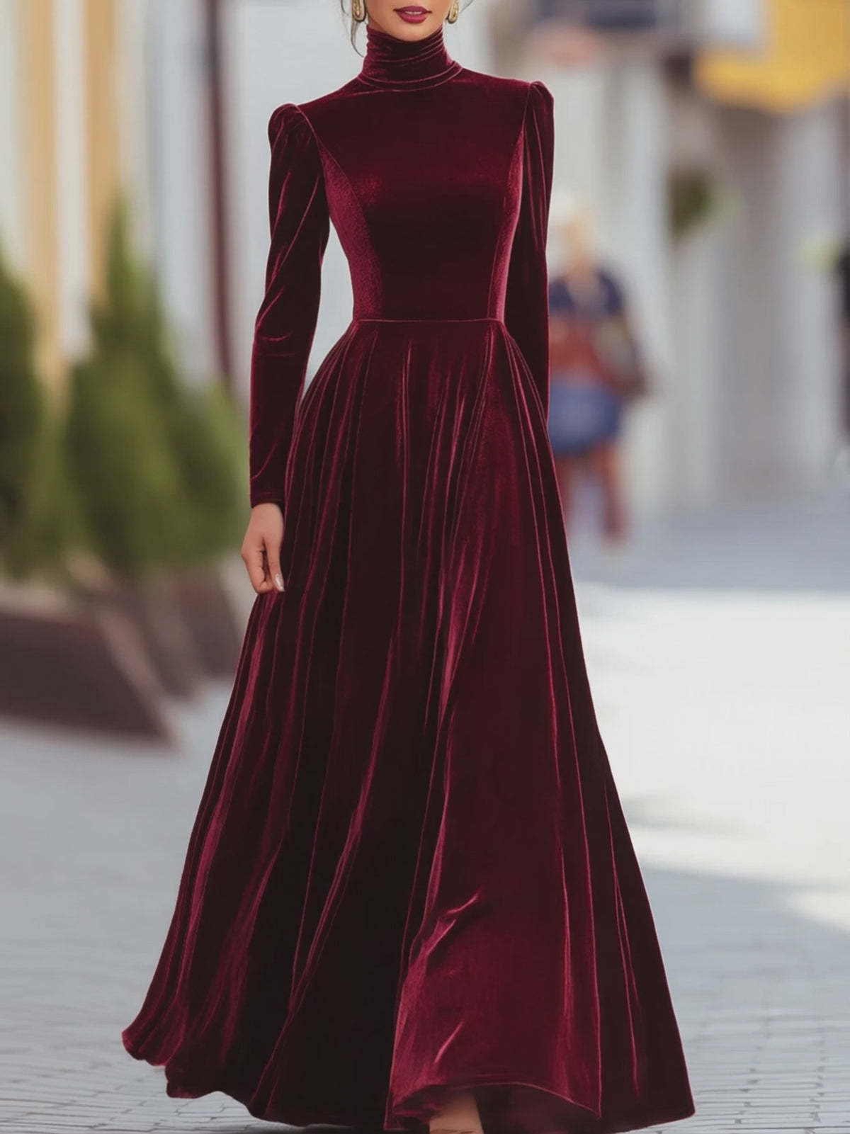 Elegant Velvet Turtleneck Long Sleeve Maxi Dress