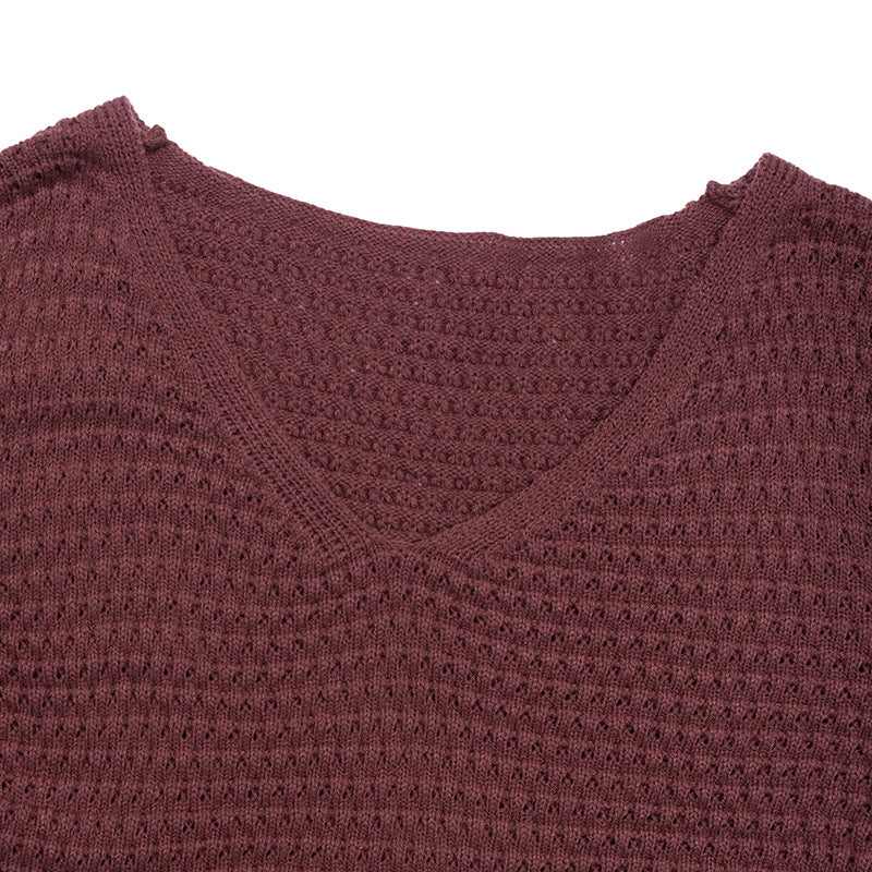 V Neck Knit Sweater Dress Puff Sleeve Fall Mini Dress