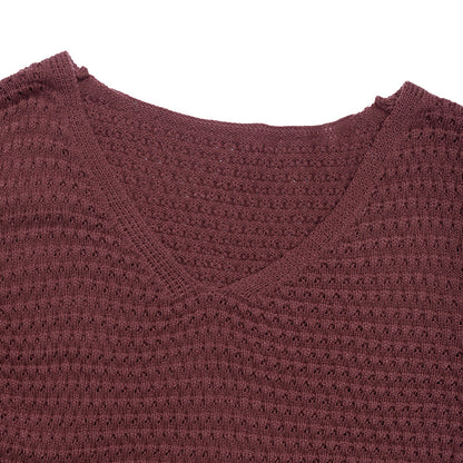 V Neck Knit Sweater Dress Puff Sleeve Fall Mini Dress
