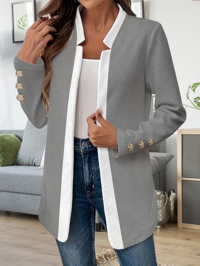 Women's Contrast Collar Blazer Gold Cuff Buttons
