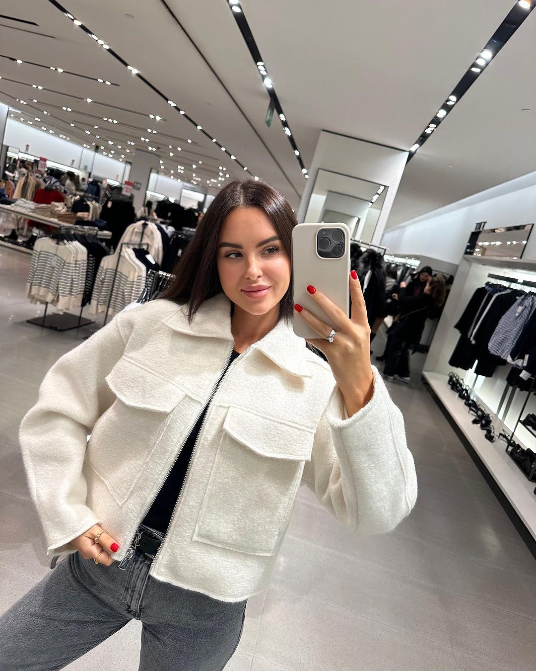 Women's Cropped Boucle Zip Jacket Collar Pocket