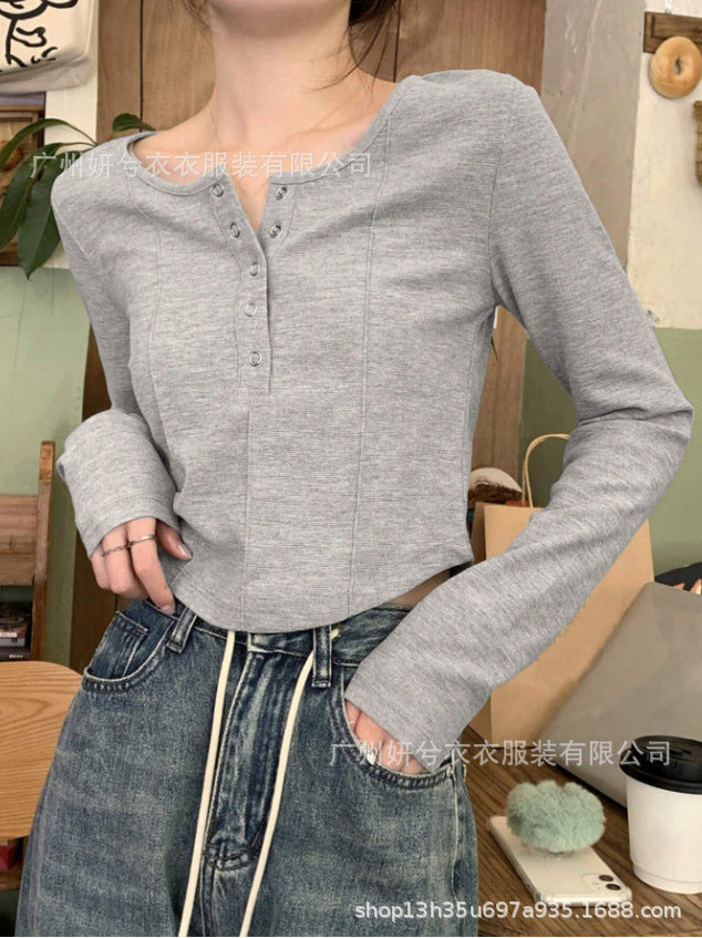 Women's Corset Long Sleeve Crop Top Button Front Fitted