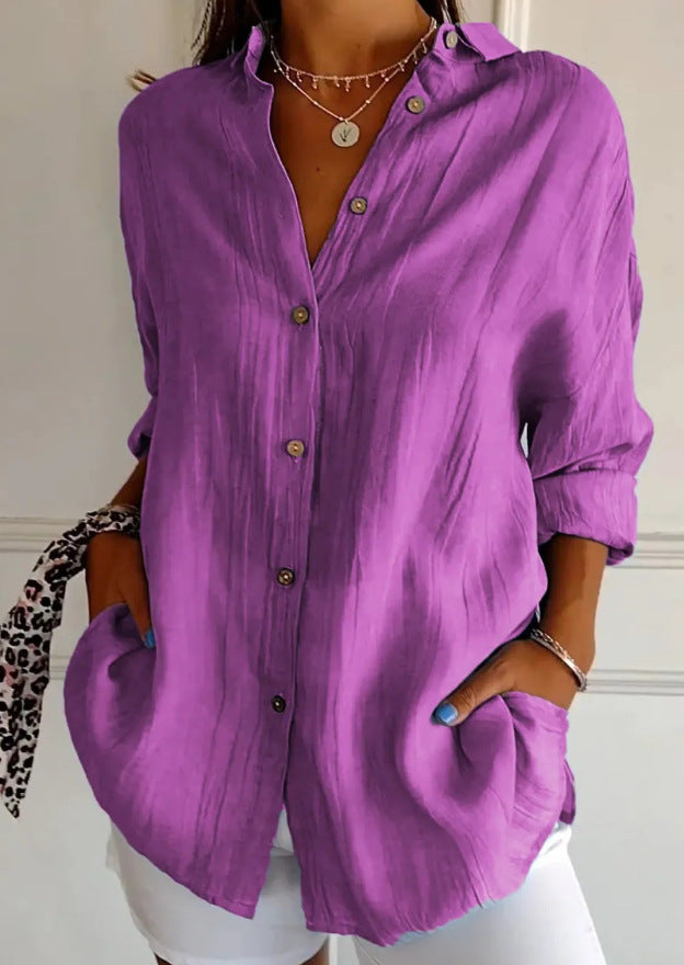 Women's Oversized Pleated Button Down Long Sleeve Shirt