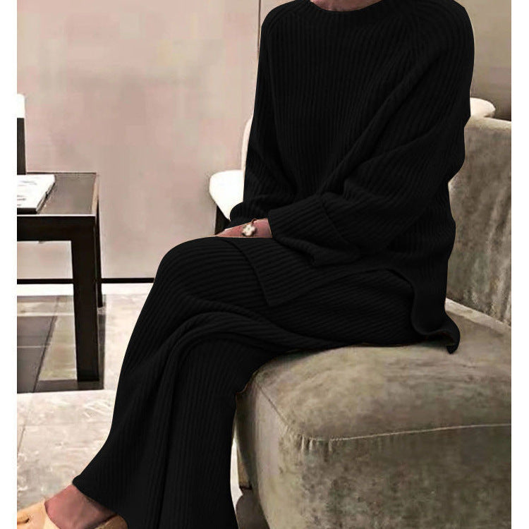 Women's Ribbed Knit Sweater Wide Leg Pants Set