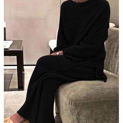 Women's Ribbed Knit Sweater Wide Leg Pants Set