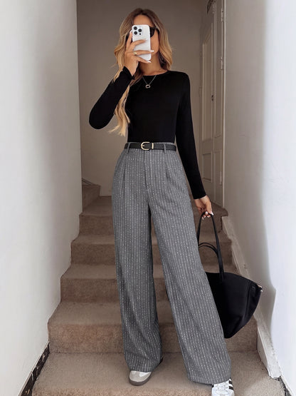 Pinstripe High Waist Wide Leg Dress Pants