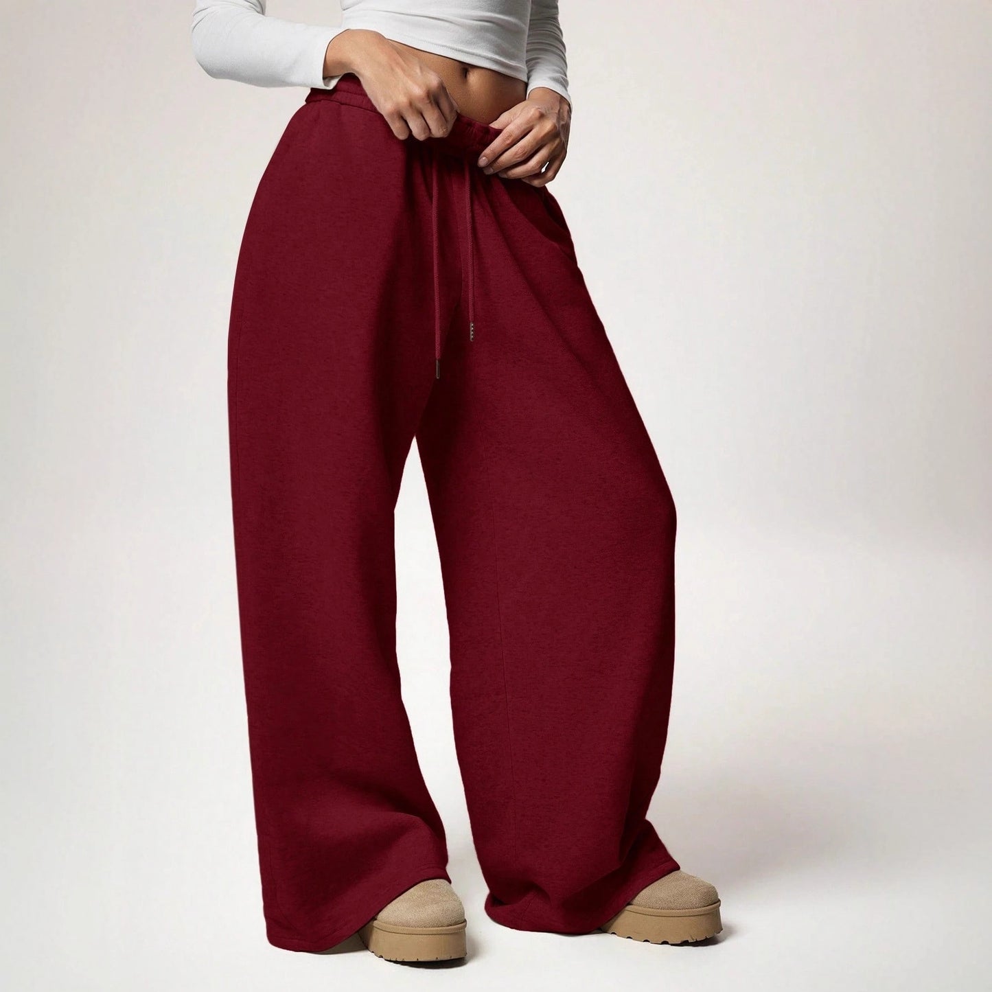 Women Fleece Wide Leg Sweatpants Drawstring Lounge Pants
