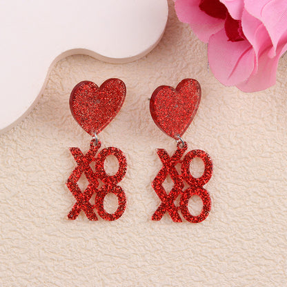 Valentine Glitter Heart Acrylic Statement Earrings