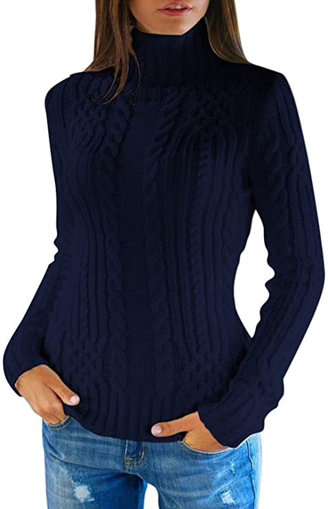 Women's Fitted Cable Knit Turtleneck Sweater