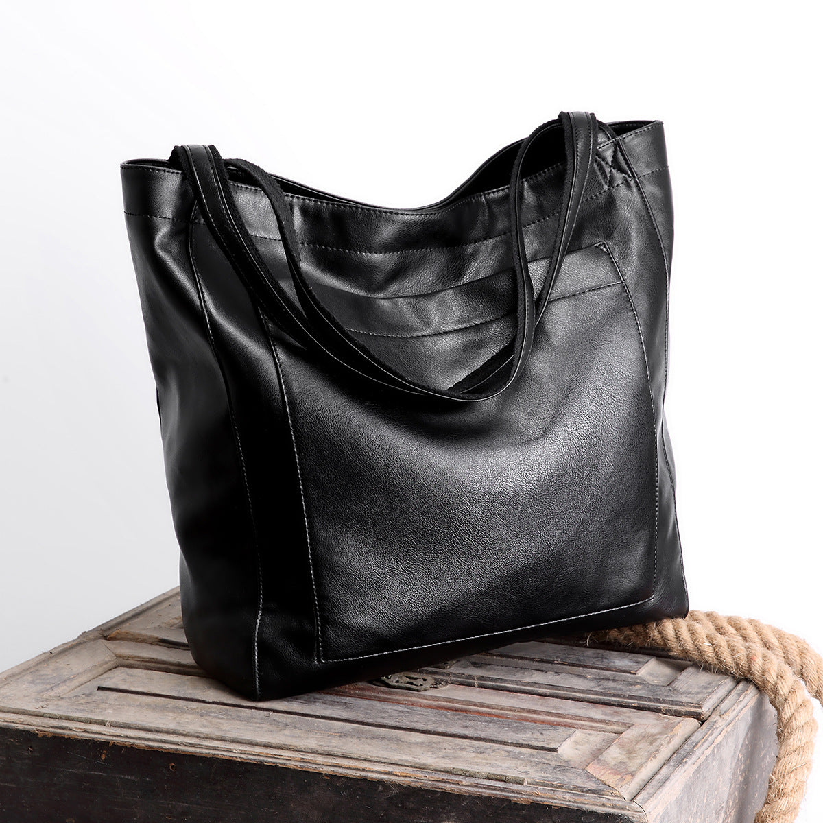 Upgraded Thick Soft Leather Large Tote Bag with Pocket