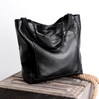 Upgraded Thick Soft Leather Large Tote Bag with Pocket