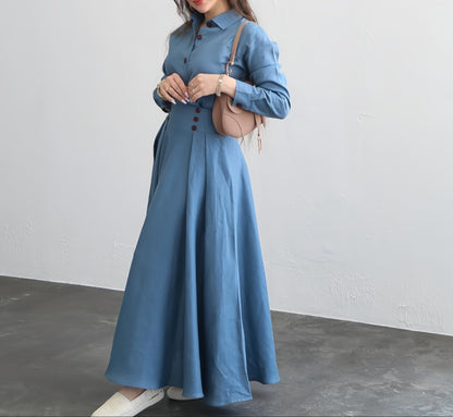 Elegant Women Long Sleeve Blouse Maxi Skirt Two Piece Set