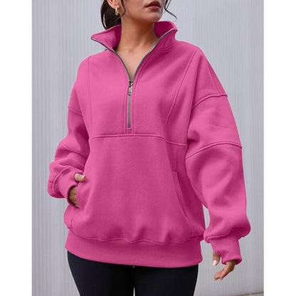 Women's Oversized Half Zip Fleece Pullover Sweatshirt