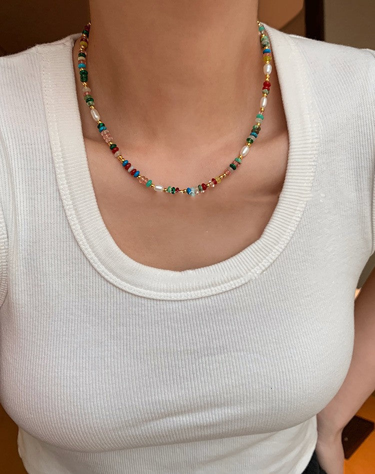 Multicolor Beaded Freshwater Pearl Necklace