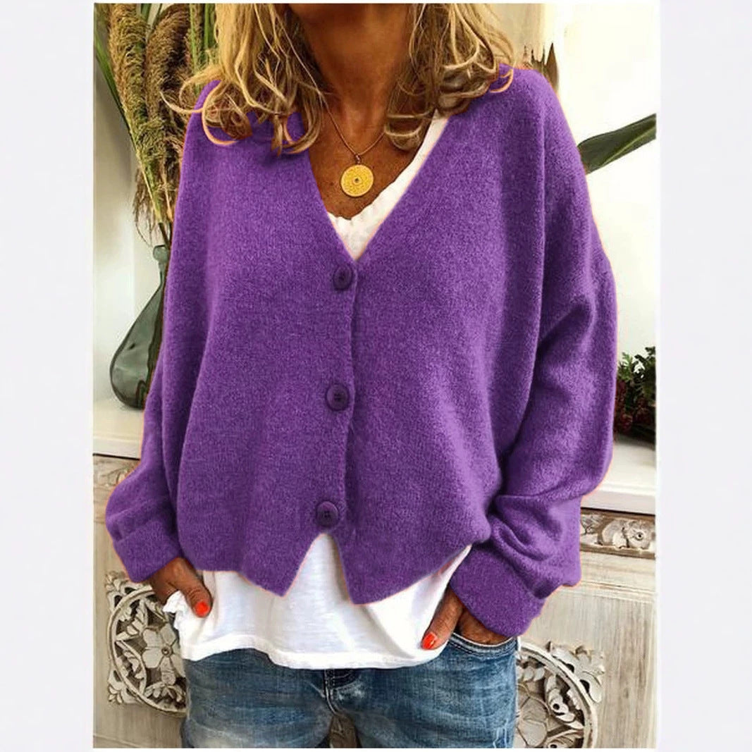Women's Oversized V-Neck Batwing Sleeve Button Cardigan