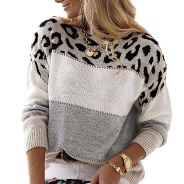 Women's Leopard Colorblock Off Shoulder Sweater
