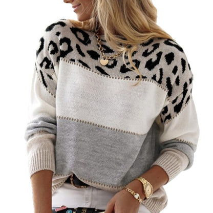 Women's Leopard Colorblock Off Shoulder Sweater