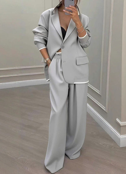 Women's Oversized Blazer Wide Leg Pant Suit Set