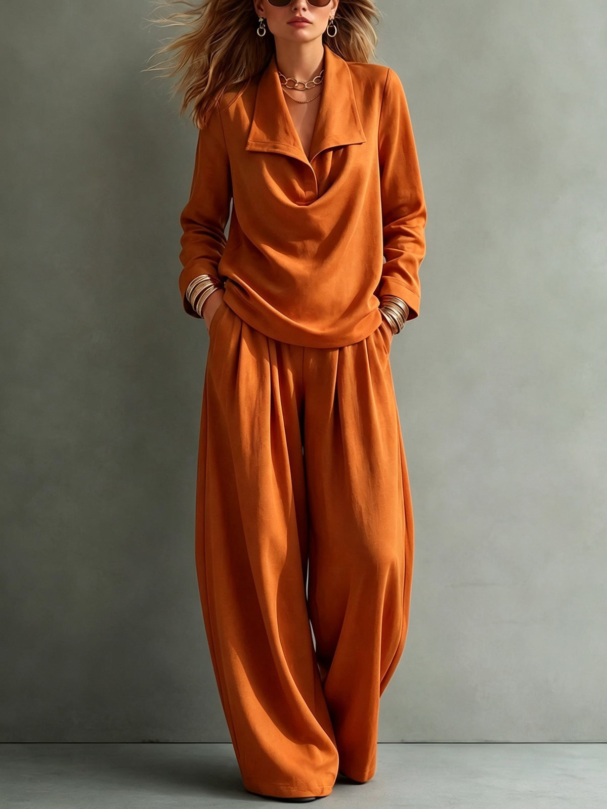 Women's Collared Sweatshirt Wide Leg Pants Lounge Set