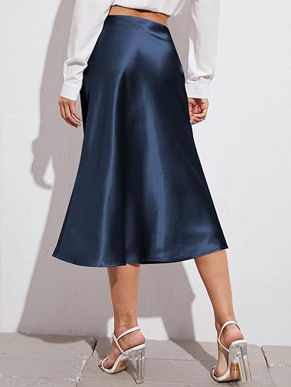 Women's Satin High-Waist Midi Skirt – Elegant Summer Slip Skirt
