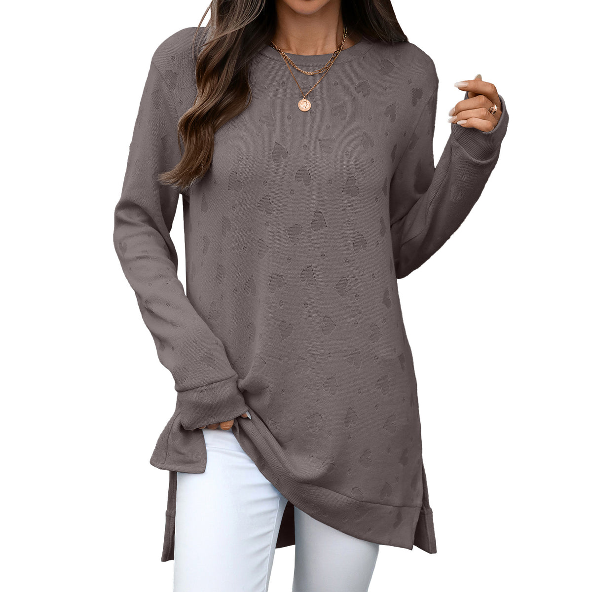 Women's Oversized Long Sleeve Side Slit Tunic Top