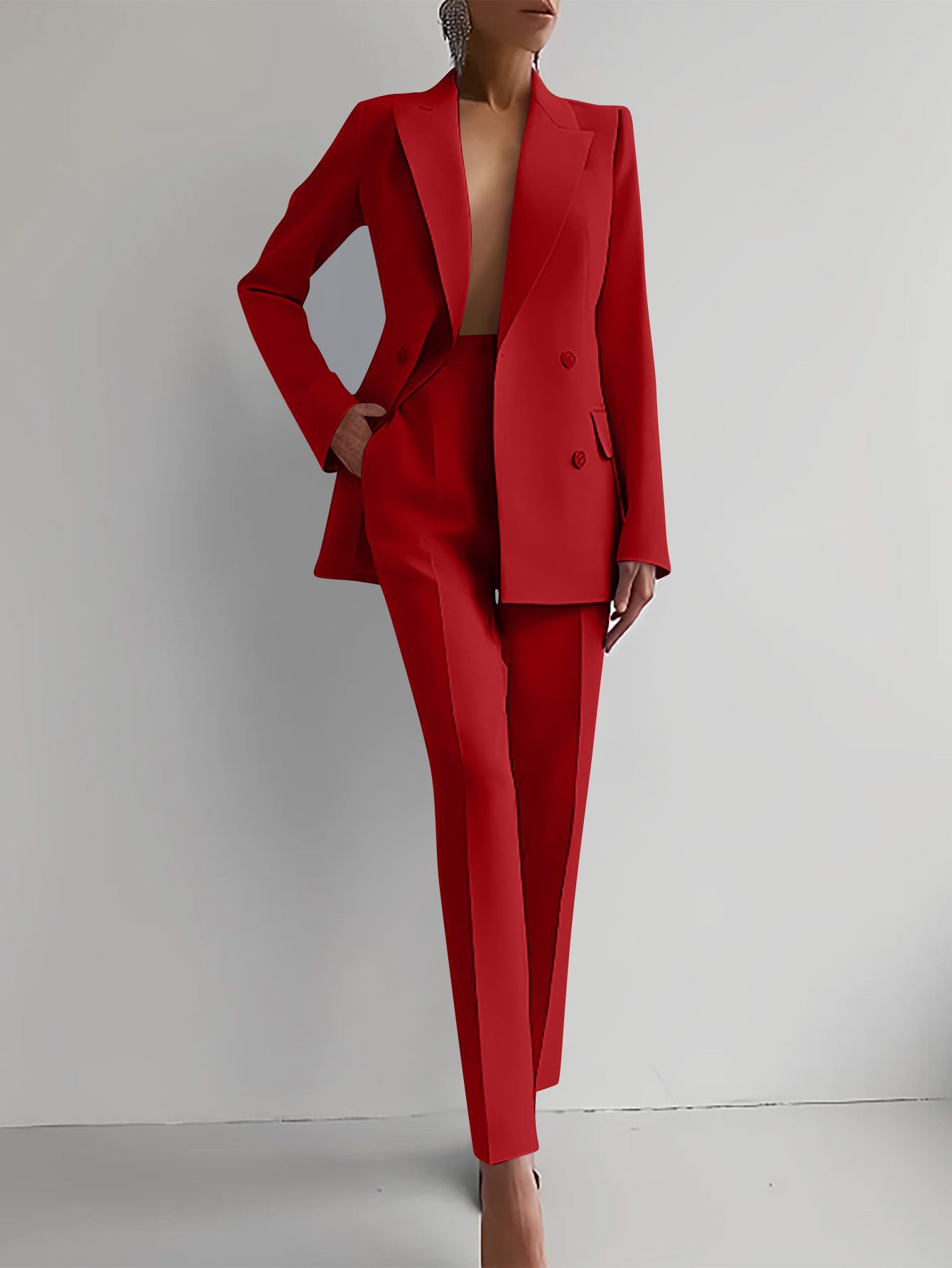 Women's Business Casual 2 Piece Blazer Pants Suit Set