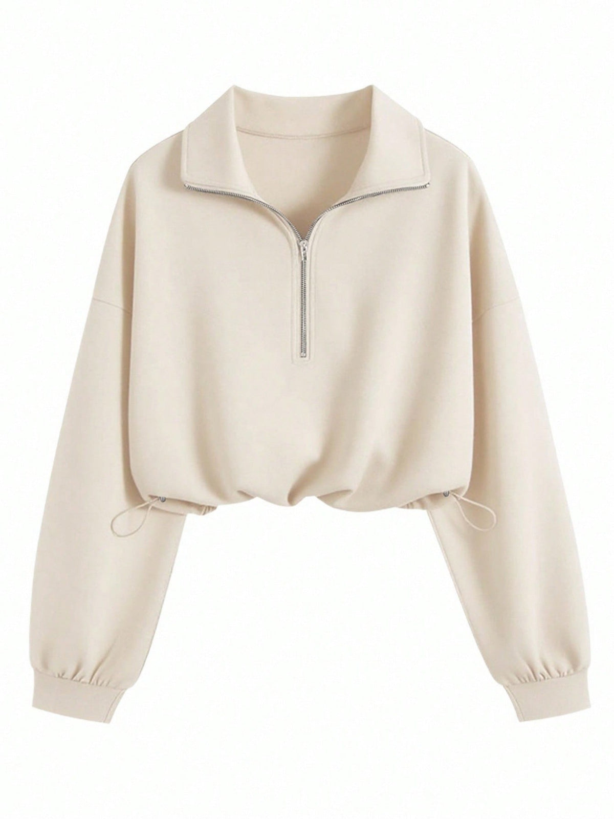 Women's Cropped Quarter Zip Drawstring Waist Sweatshirt