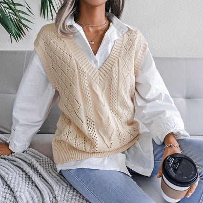 Knit Sweater Vest Women | V Neck Cable Knit Pullover
