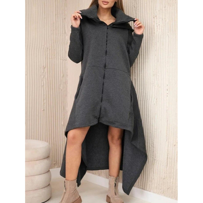 Women Oversized Zip Up Hoodie Dress Fleece Long Sweatshirt