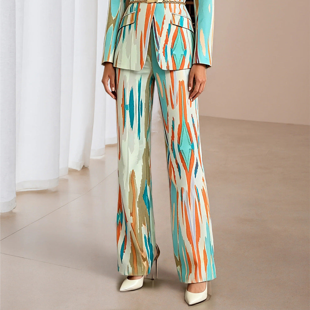 Women's Colorful Printed Blazer & Pants Matching Set