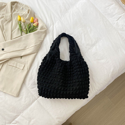 Textured Bubble Knit Shoulder Tote in Rose Pink