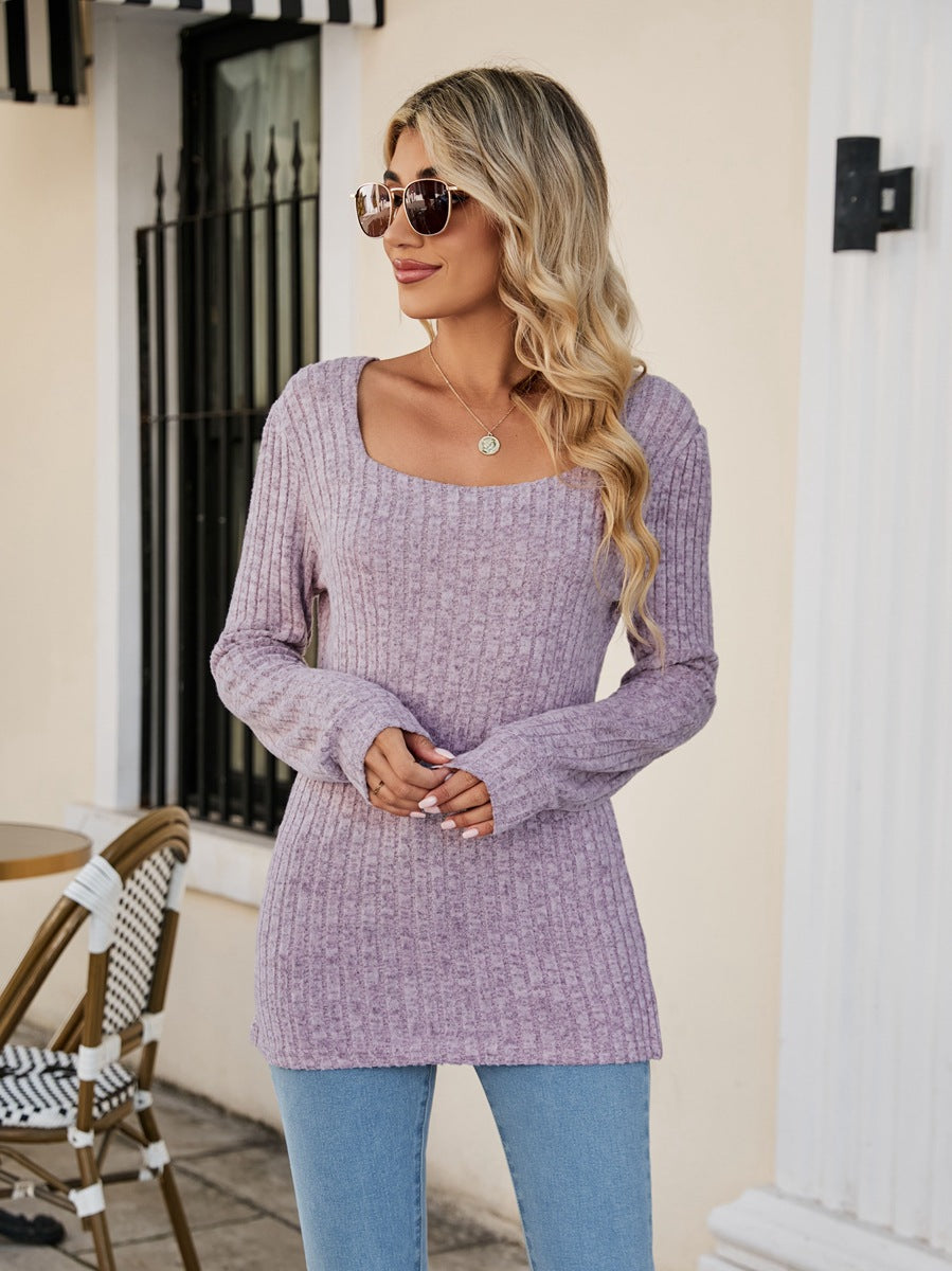Long Sleeve Square Collar Casual Top