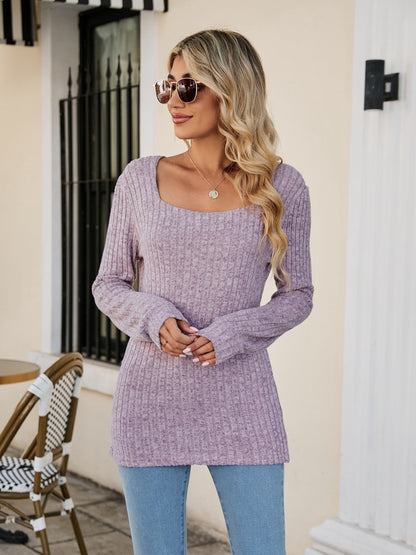 Long Sleeve Square Collar Casual Top