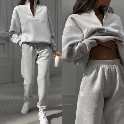Women's Fleece Half Zip Sweatshirt Jogger Lounge Set