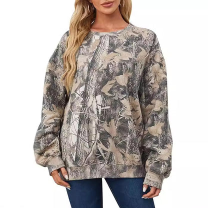 Women's Oversized Leaf Print Crewneck Sweatshirt