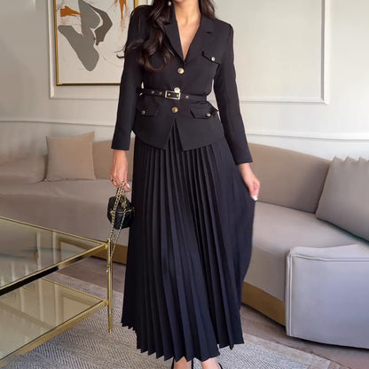 Women's Blazer & Pleated Maxi Skirt Business Casual Set