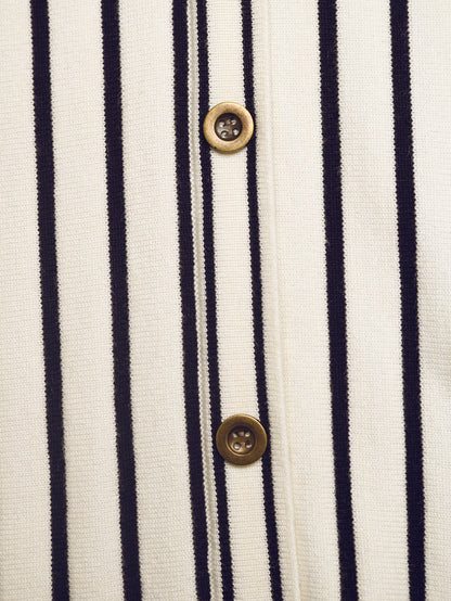 Striped Cropped Cardigan Button Knit V Neck Top