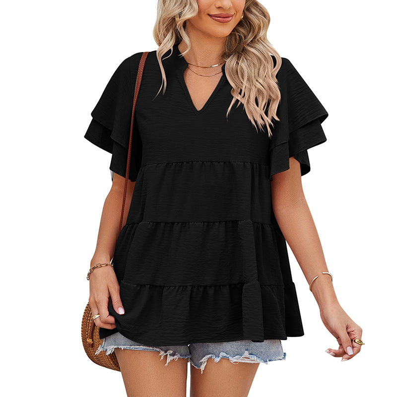 V-Neck Double-Sleeve Sweet Doll Shirt