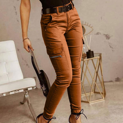 Women's Skinny Cargo Joggers Mid-Rise Cotton Pants