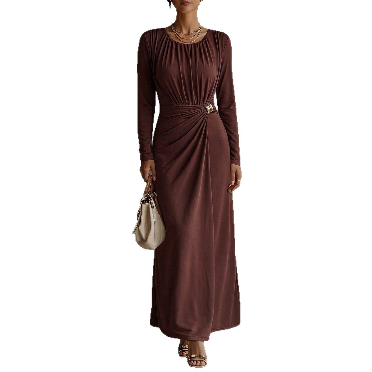 Ruched Long Sleeve Bodycon Maxi Evening Dress