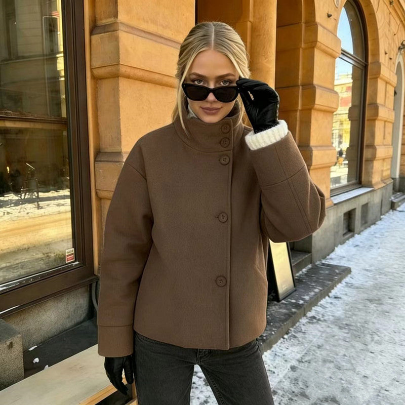 Women's Oversized Wool Blend Stand Collar Jacket