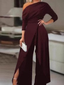 Elegant One Shoulder Wide Leg Jumpsuit Formal Party