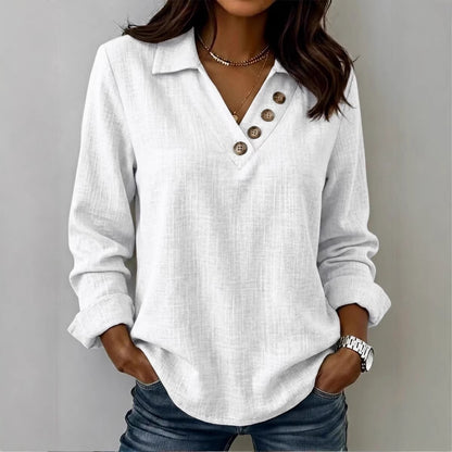 Women's Collared V-Neck Button Long Sleeve Casual Blouse