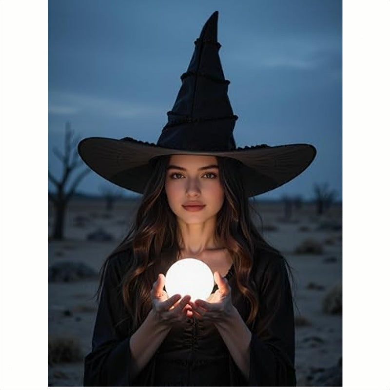 Halloween Pleated Witch Hat Wide Brim Costume Party Hat