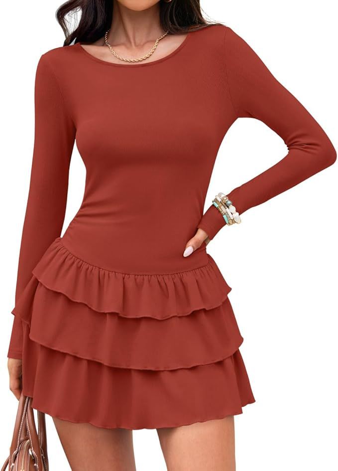Women's Long Sleeve Ruffle Tiered Mini Dress