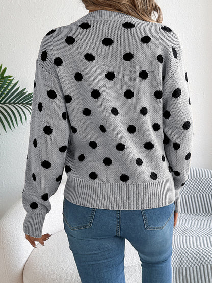 Polka Dot Knit Sweater Long Sleeve Casual Pullover