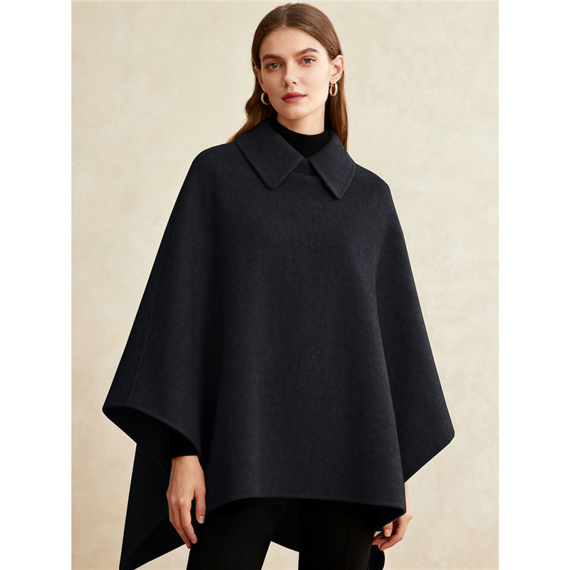 Women's Collared Wool Blend Cape Sleeveless Winter Poncho