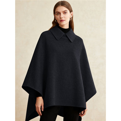 Women's Collared Wool Blend Cape Sleeveless Winter Poncho