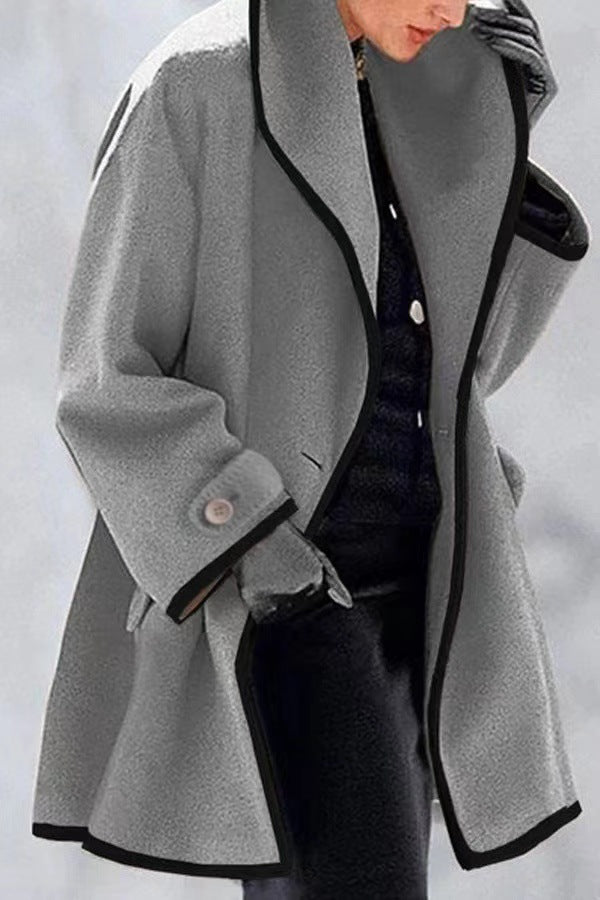 Women's Plus Size Winter Wool Coat Contrast Trim