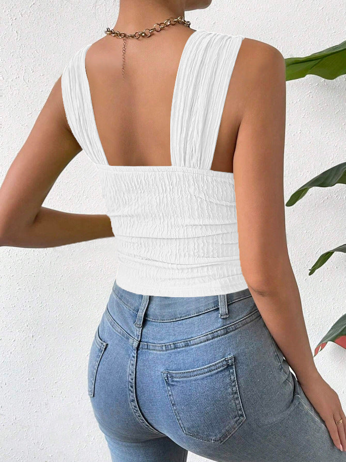Square Neck Sleeveless Smocked Crop Tank Top